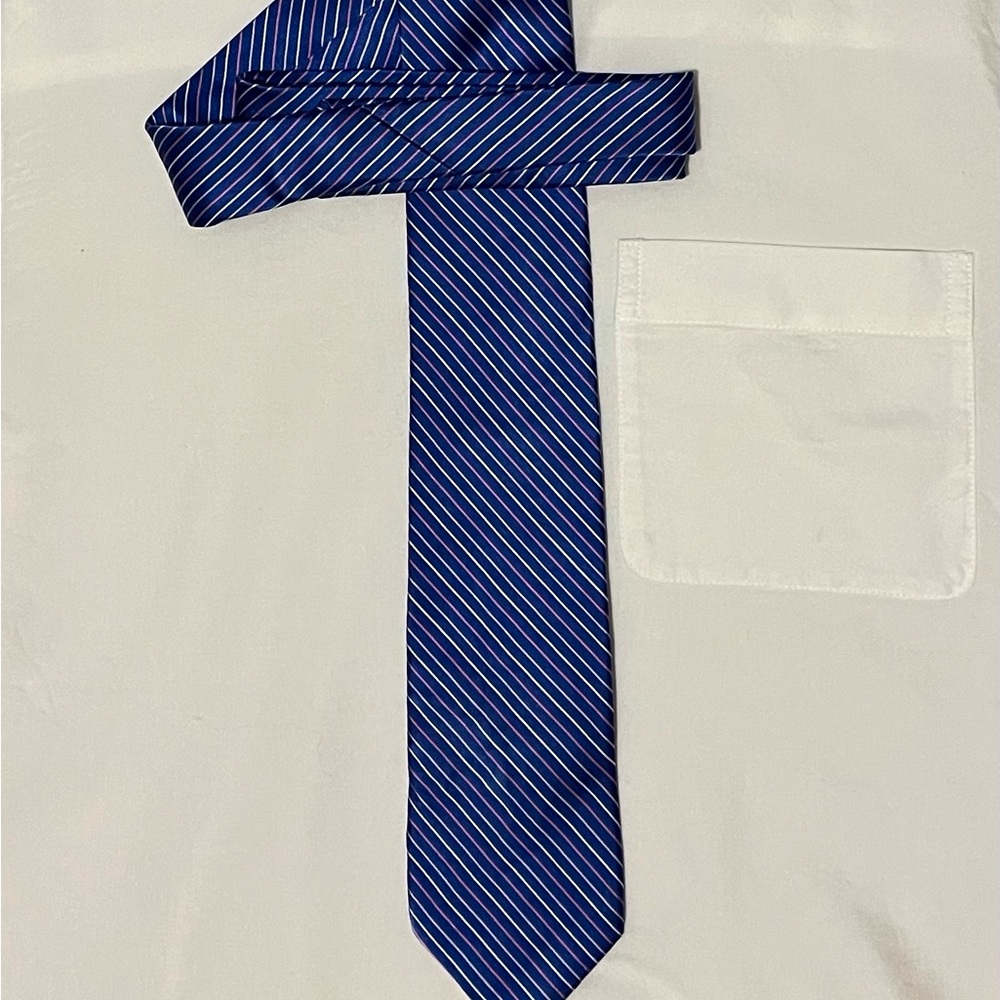 Charles Jourdan Navy and White Striped Tie